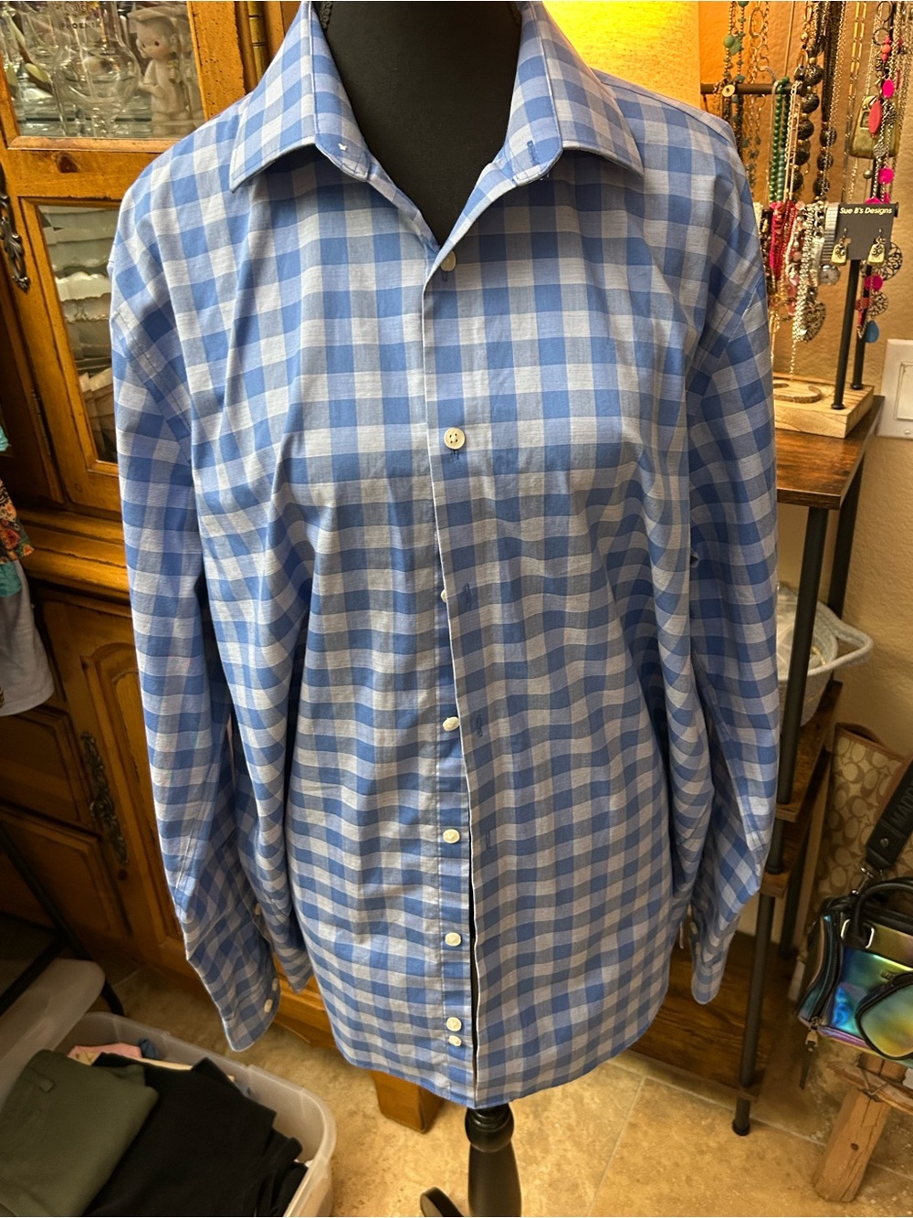 Michael Kors Light Blue Gingham Button-Down Shirt